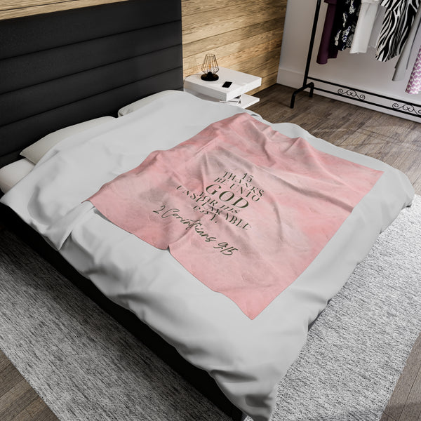 Blanket Scripture Collection 2024-  Velveteen Plush 2 Corinthians 9:15 Pink Clouds