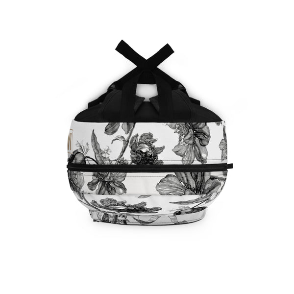 Backpack- Black and White Vintage Floral Boquet