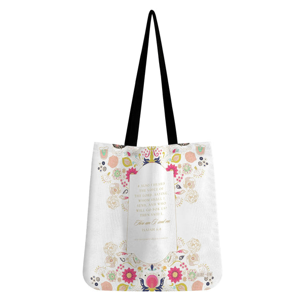 The Missionary Tote Cloth Tote Bag Isaiah 6:8 and 2 Nephi 16:8 Scripture for Missionaries