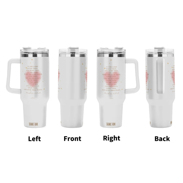 40oz Stainless Steel Tumbler Numbers 6:24-26 With White Handle and Straw