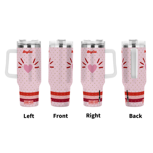 Tumbler 40oz Stainless Steel BoyCat Heart Nose with Stars, with White Handle and Straw