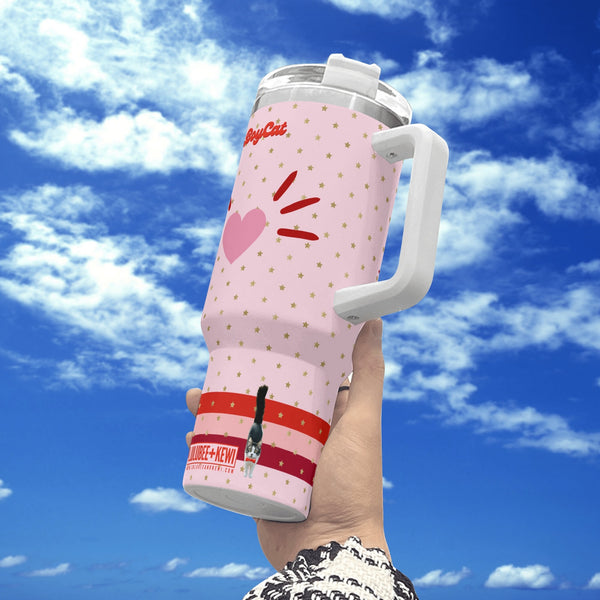 Tumbler 40oz Stainless Steel BoyCat Heart Nose with Stars, with White Handle and Straw