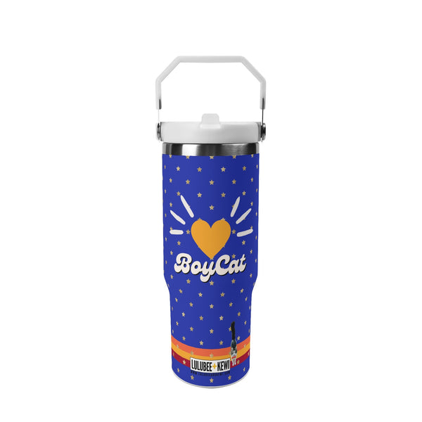 A 30oz Stainless Tumbler, Blue BoyCat Heart Nose + Stars 30oz Spill Proof Stainless Steel Mug with Handle & Lid With Matching Bag