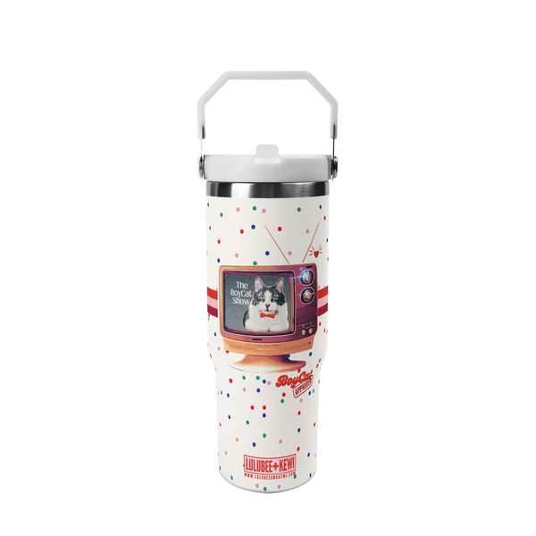 A 30oz Stainless Tumbler, BoyCat Show Retro TV Tumbler with Spots– 40oz Stainless Steel Mug with Handle & Straw + Plus Bag!