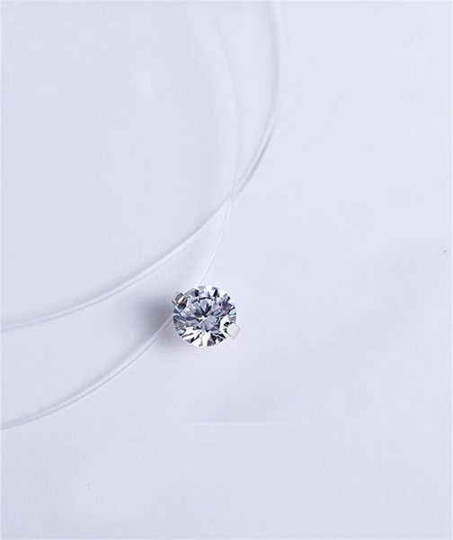 Moissanite Diamond Necklace, Floating Moissanite Diamond Necklace .05ct 5.0mm or 1ct 6.5mm  Moissanite Invisible Necklace