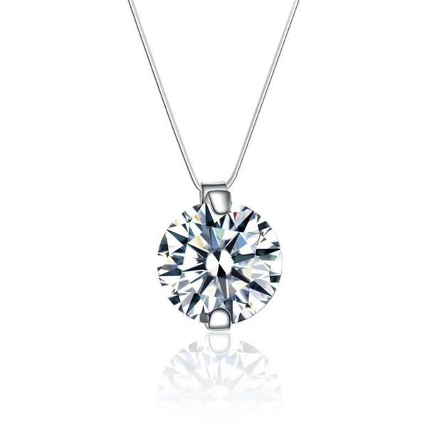 Moissanite Diamond Necklace, Round Floating Moissanite Diamond Necklace .05ct 5.0mm or 1ct 6.5mm  Moissanite Invisible Necklace
