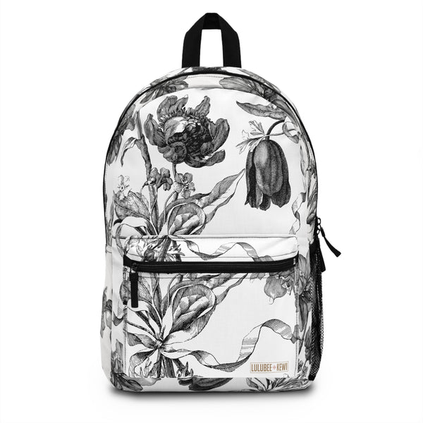Backpack- Black and White Vintage Floral Boquet