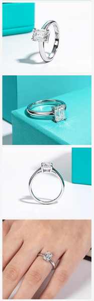 Moissanite Diamond Ring Solitaire Emerald Cut 6x8mm 2ct Emerald Cut Moissanite Engagement Wedding Ring 925 Sterling Silver Rings