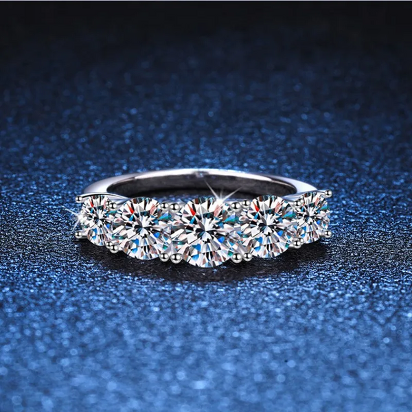 Moissanite Diamond Ring, 5 Stone, 3.6CTTW Wedding Ring Engagement Band 925 Sterling Silver