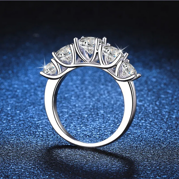Moissanite Diamond Ring, 5 Stone, 3.6CTTW Wedding Ring Engagement Band 925 Sterling Silver