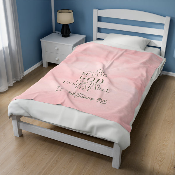 Blanket Scripture Collection 2024-  Velveteen Plush 2 Corinthians 9:15 Pink Clouds