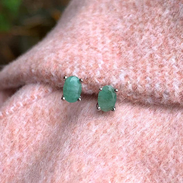 Jewlery Earrings 5*3MM Natural Emerald Earrings 925 Silver Stud