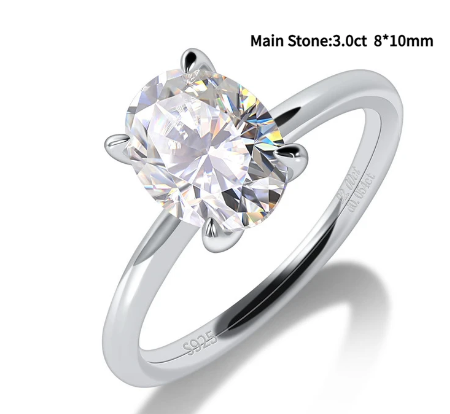 Moissanite Diamond Ring Oval Solitaire Ring 925 Sterling Silver 1ct, 1.5ct, 2ct, 3ct Oval Cut D Color VVSI Lab Diamond
