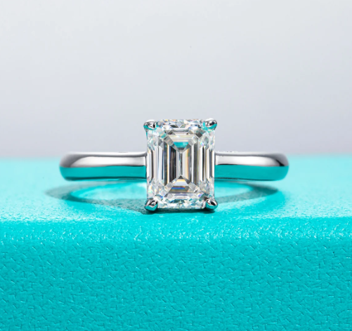 Moissanite Diamond Ring Solitaire Emerald Cut 6x8mm 2ct Emerald Cut Moissanite Engagement Wedding Ring 925 Sterling Silver Rings