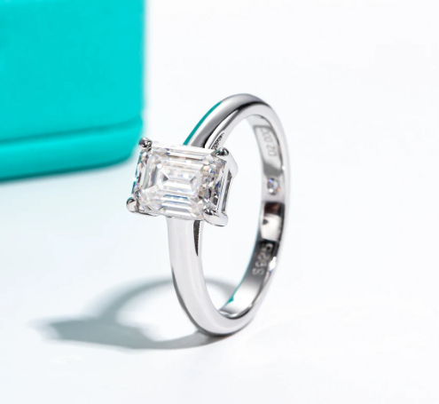 Moissanite Diamond Ring Solitaire Emerald Cut 6x8mm 2ct Emerald Cut Moissanite Engagement Wedding Ring 925 Sterling Silver Rings