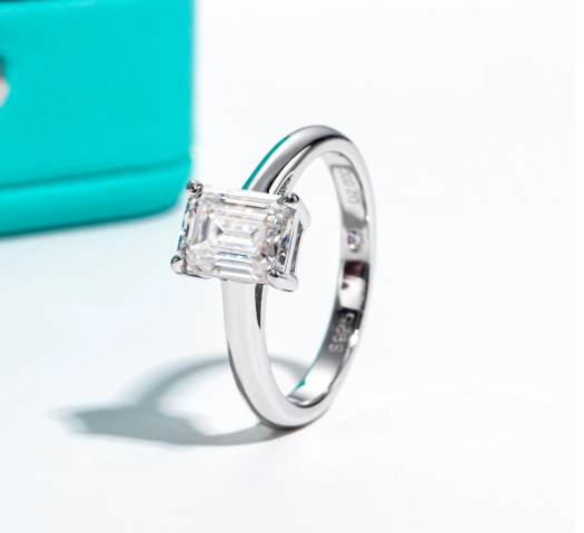 Moissanite Diamond Ring Solitaire Emerald Cut 6x8mm 2ct Emerald Cut Moissanite Engagement Wedding Ring 925 Sterling Silver Rings