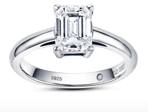 Moissanite Diamond Ring Solitaire Emerald Cut 6x8mm 2ct Emerald Cut Moissanite Engagement Wedding Ring 925 Sterling Silver Rings