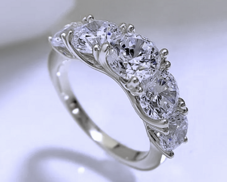 Moissanite Diamond Ring, 5 Stone, 3.6CTTW Wedding Ring Engagement Band 925 Sterling Silver