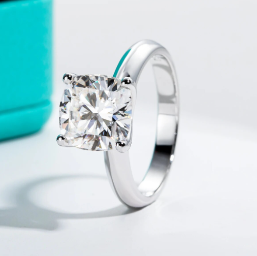 Moissanite Diamond Ring, Solitaire, Cushion Cut, 3.5ct D Color Moissanite Engagement Wedding Ring 925 Sterling Silver Rings For Women Jewelry