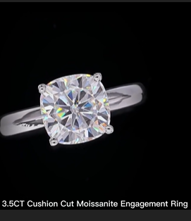 Moissanite Diamond Ring, Solitaire, Cushion Cut, 3.5ct D Color Moissanite Engagement Wedding Ring 925 Sterling Silver Rings For Women Jewelry