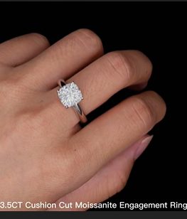 Moissanite Diamond Ring, Solitaire, Cushion Cut, 3.5ct D Color Moissanite Engagement Wedding Ring 925 Sterling Silver Rings For Women Jewelry
