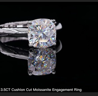 Moissanite Diamond Ring, Solitaire, Cushion Cut, 3.5ct D Color Moissanite Engagement Wedding Ring 925 Sterling Silver Rings For Women Jewelry