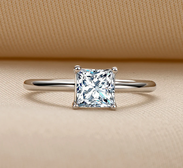 Moissanite Diamond Ring Solitaire Princess Cut 1.0ct D Color Moissanite Promise Anniversary Engagement Ring