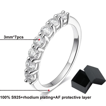 Moissanite Diamond Ring, The Stackable 7 Stone Ring 0.7CT 3mm, Seven Stones Totaling 0.7ct; each stone is 0.1ct