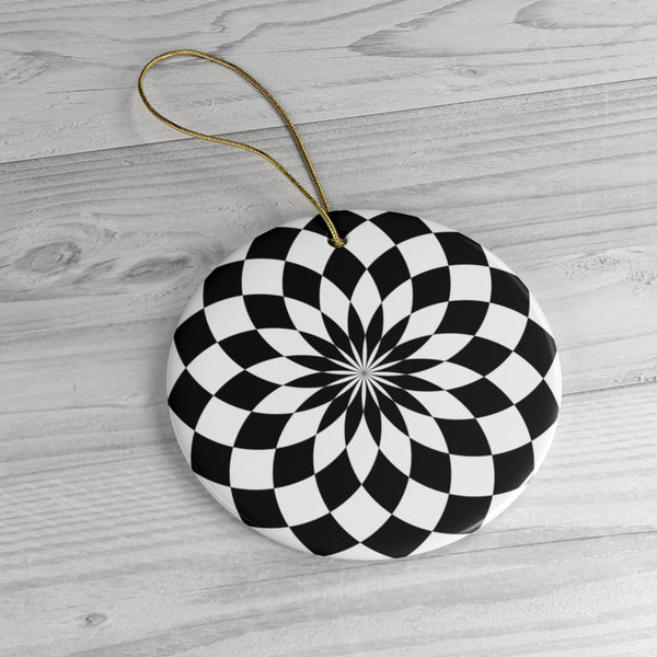 Ceramic Christmas Ornament, A Black and White Harlequin Style Pattern Ceramic Christmas Ornaments