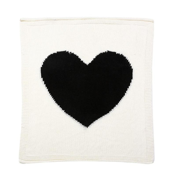 Love is Black and White Heart Knit Blanket