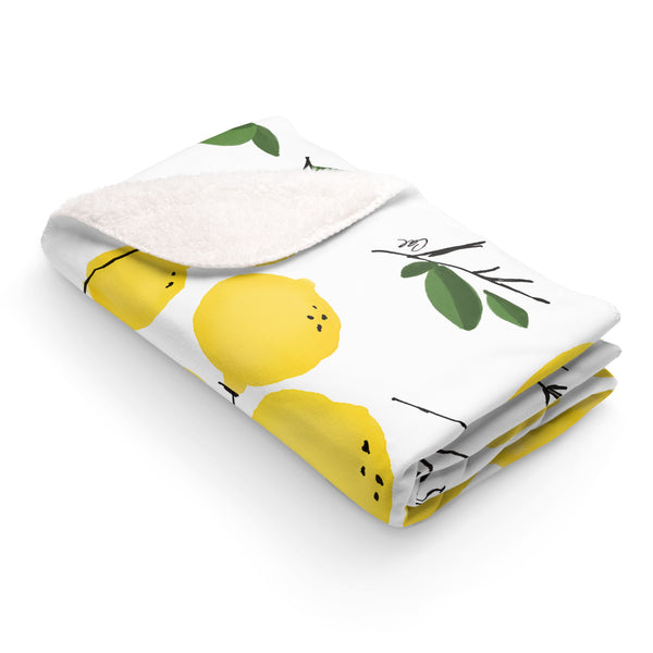 Lemon Watercolor Sherpa Fleece Blanket 50x60 - LuluBee+Kewi