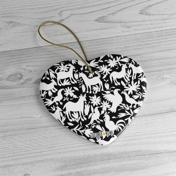 Ceramic Ornaments, An Otomi Pattern Black and White Ceramic Ornaments