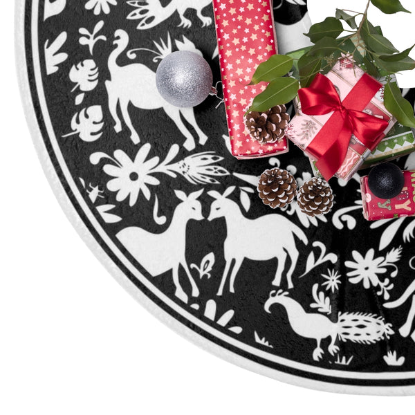 An Otomi Inspired Pattern Black and White Christmas Tree Skirt