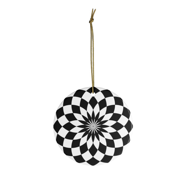 Ceramic Christmas Ornament, A Black and White Harlequin Style Pattern Ceramic Christmas Ornaments
