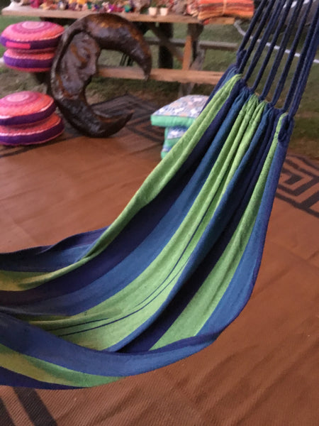 Artisans Fiesta Siesta Solo Hammock in Blue+Green or Pink+Blue, Handmade - LuluBee+Kewi 