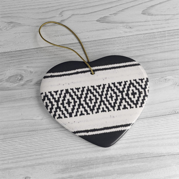 Ceramic Christmas Ornament, A Black and White Mexican Blanket Inspired Ceramic Ornament