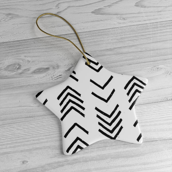 Ceramic Christmas Ornament A Black and White MudCloth Inspired  | Neutral Modern Boho Holiday Decor