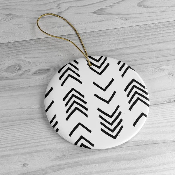 Ceramic Christmas Ornament A Black and White MudCloth Inspired  | Neutral Modern Boho Holiday Decor