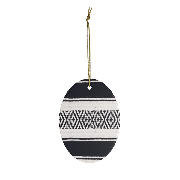 Ceramic Christmas Ornament, A Black and White Mexican Blanket Inspired Ceramic Ornament