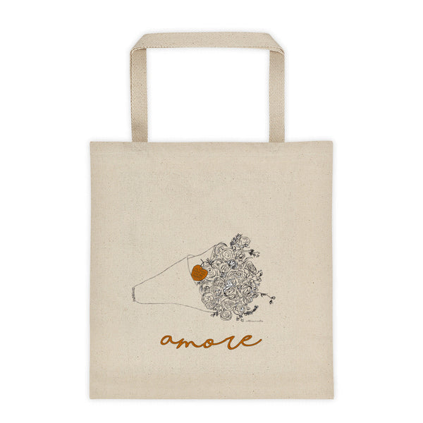 Canvas Tote, Flowers with Amore Illustration, Canvas Tote bag - LuluBee+Kewi