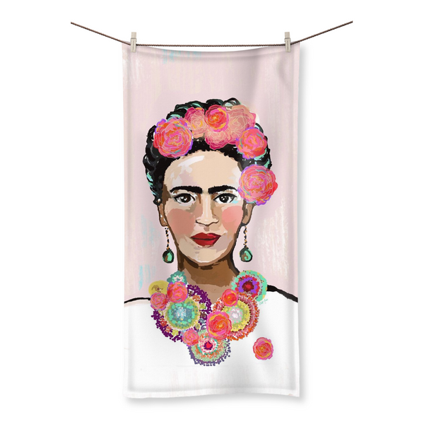 Frida Khalo Painted Pink,  by Catherine Cortes Beach Towel - LuluBee+Kewi