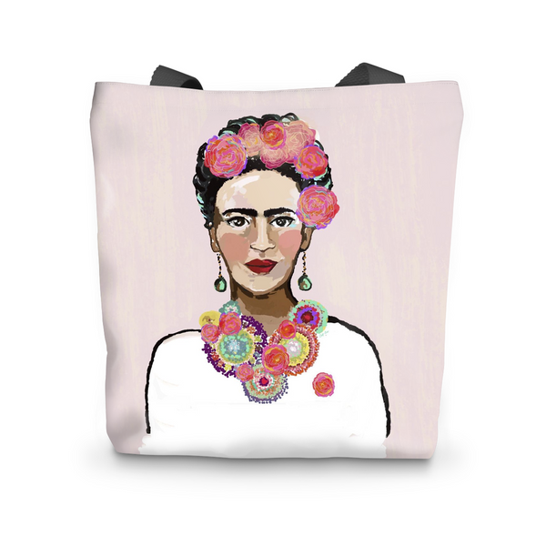 Canvas Tote, Frida Kahlo Painted Pink Canvas Tote Bag 17"x17" - LuluBee+Kewi