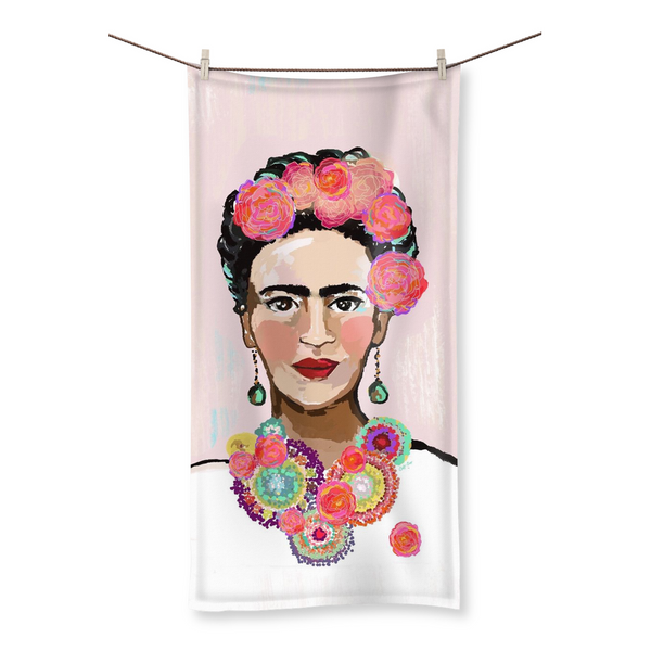 Frida Khalo Painted Pink,  by Catherine Cortes Beach Towel - LuluBee+Kewi