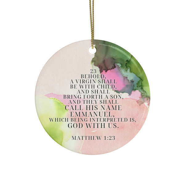Ceramic Ornaments Watercolor green, pink , Matthew 1:23 (1pcs, 5pcs, 10pcs, 20pcs)