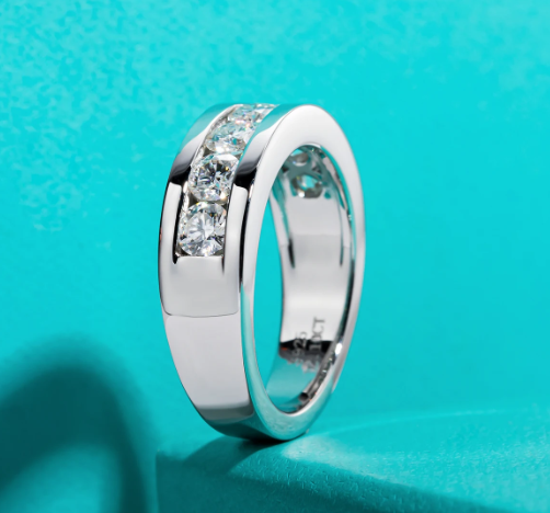 Moissanite Diamond Ring, SEVEN STONE 2.1cttw 4mm Moissanite Diamond Ring for Men 925 Sterling Silver