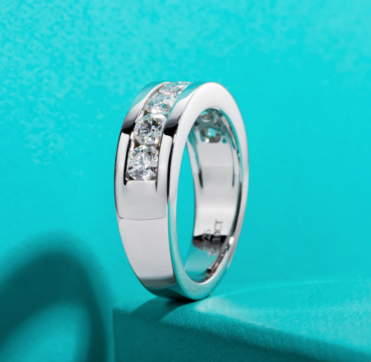 Moissanite Diamond Ring, SEVEN STONE 2.1cttw 4mm Moissanite Diamond Ring for Men 925 Sterling Silver