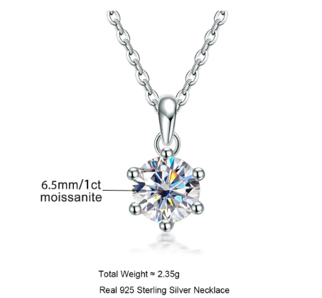 Moissanite Diamond Pendant 925 Sterling Silver Necklace 1ct D Color
