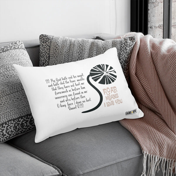 Yellow Scripture Pillowcase – Daniel 6:22  for Protection by LuluBeeandKewi.com  Daniel Lions Den Nursery Pillowcase Scripture Pillow Baby where roar means I love you