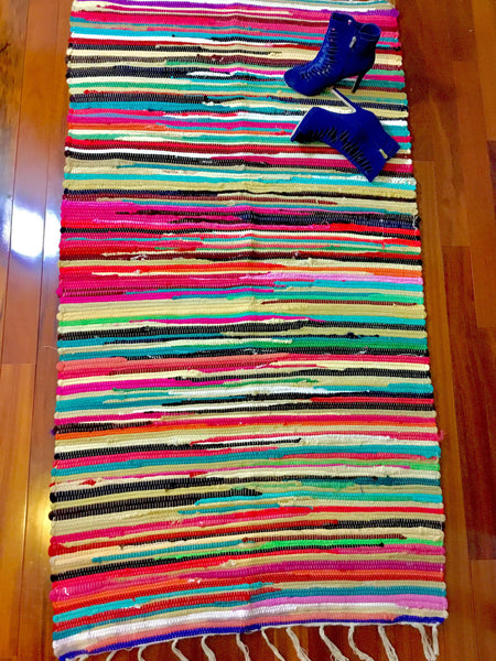 Wholesale Artisan Chindi Rag Rug, Hand Made Yoga Mat, Throw Rug 3x5ft Handmade Woven Mat - LuluBee+Kewi 