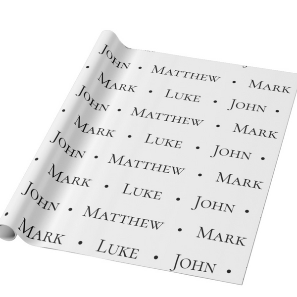 A Scripture Matthew Mark Luke John gift wrapping paper